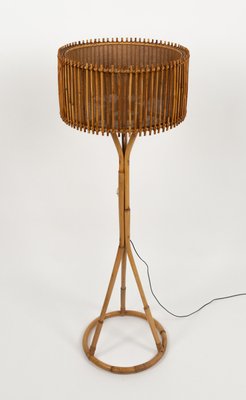 Mid-Century Bamboo and Rattan Floor Lamp in the style of Franco Albini, Italy, 1960s-LYQ-2034368