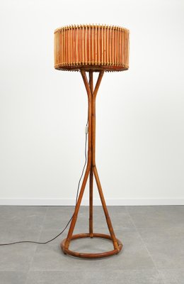 Mid-Century Bamboo and Rattan Floor Lamp, Italy, 1960s-LYQ-1767273