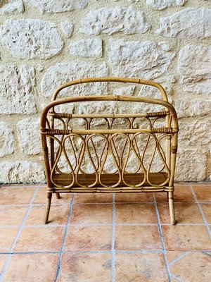 Mid-Century Bamboo and Rattan Magazine Rack, 1950s-OJT-853488