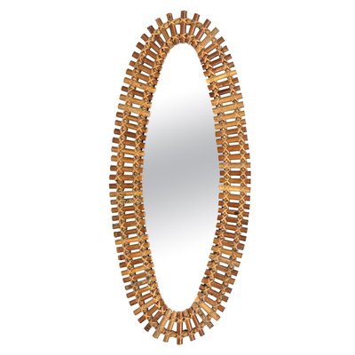 Mid-Century Bamboo and Rattan Oval Wall Mirror, Italy, 1960s-LYQ-1407041