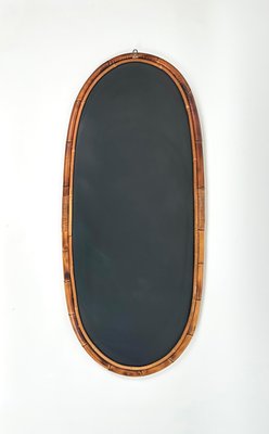 Mid-Century Bamboo and Rattan Oval Wall Mirror, Italy, 1960s-LYQ-1423590