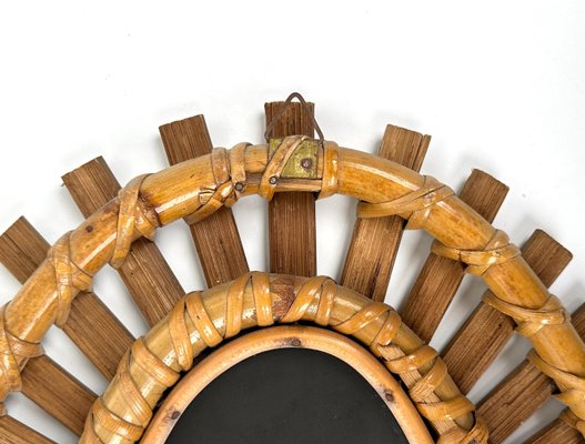 Mid-Century Bamboo and Rattan Oval Wall Mirror, Italy, 1960s-LYQ-1407041