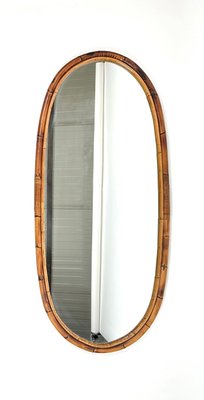 Mid-Century Bamboo and Rattan Oval Wall Mirror, Italy, 1960s-LYQ-1423590