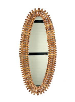 Mid-Century Bamboo and Rattan Oval Wall Mirror, Italy, 1960s-LYQ-1407041