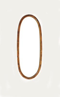 Mid-Century Bamboo and Rattan Oval Wall Mirror, Italy, 1960s-LYQ-1423590