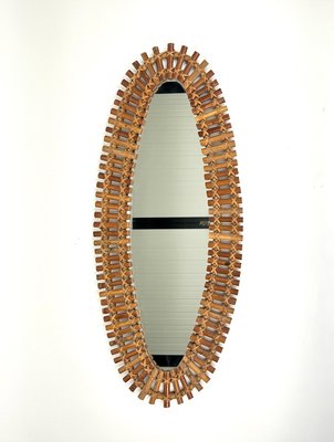 Mid-Century Bamboo and Rattan Oval Wall Mirror, Italy, 1960s-LYQ-1407041