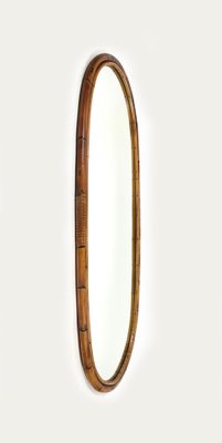 Mid-Century Bamboo and Rattan Oval Wall Mirror, Italy, 1960s-LYQ-1423590