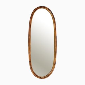 Mid-Century Bamboo and Rattan Oval Wall Mirror, Italy, 1960s-LYQ-1423590