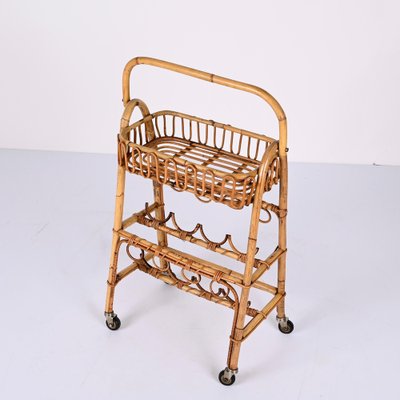 Mid-Century Bamboo and Rattan Service Service Table with Bottle Holder, 1960s-JDR-1357679