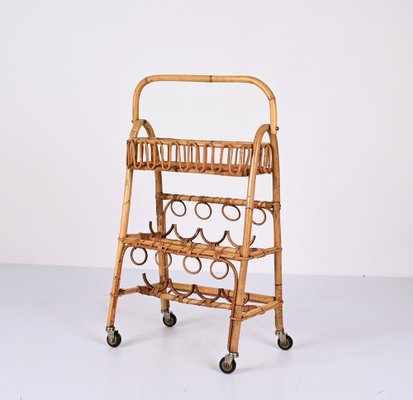 Mid-Century Bamboo and Rattan Service Service Table with Bottle Holder, 1960s-JDR-1357679