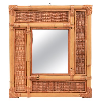 Mid-Century Bamboo and Rattan Wall Mirror in the style of Vivai Del Sud, Italy, 1970s-LYQ-1769421