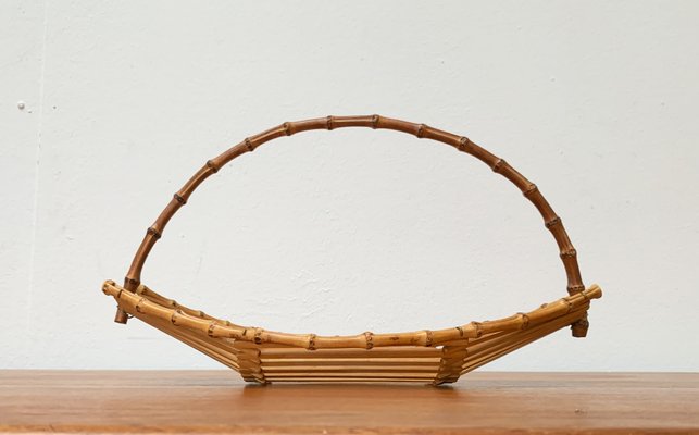 Mid-Century Bamboo and Wood Basket Bowl, 1960s-UAH-1364045