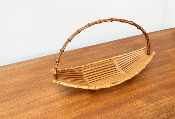 Mid-Century Bamboo and Wood Basket Bowl, 1960s-UAH-1364045