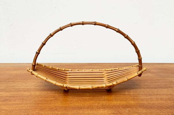 Mid-Century Bamboo and Wood Basket Bowl, 1960s-UAH-1364045