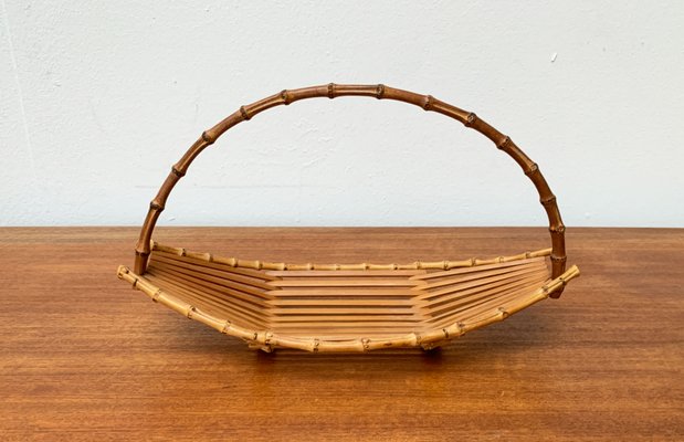 Mid-Century Bamboo and Wood Basket Bowl, 1960s-UAH-1364045