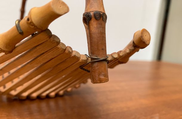 Mid-Century Bamboo and Wood Basket Bowl, 1960s-UAH-1364045