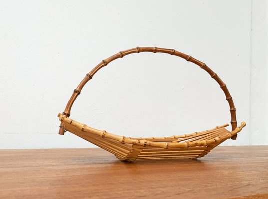 Mid-Century Bamboo and Wood Basket Bowl, 1960s-UAH-1364045