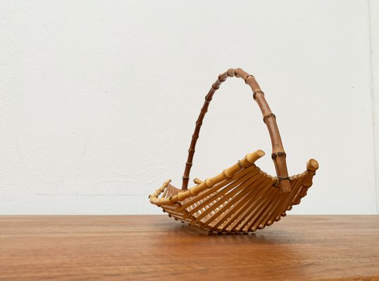 Mid-Century Bamboo and Wood Basket Bowl, 1960s-UAH-1364045