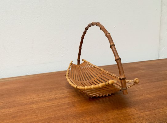 Mid-Century Bamboo and Wood Basket Bowl, 1960s-UAH-1364045