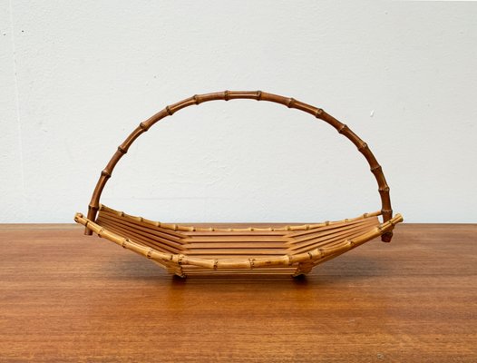 Mid-Century Bamboo and Wood Basket Bowl, 1960s-UAH-1364045