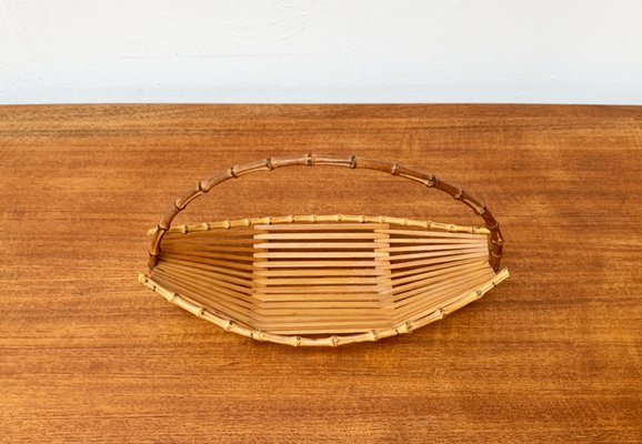 Mid-Century Bamboo and Wood Basket Bowl, 1960s-UAH-1364045