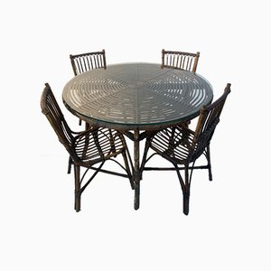 Mid-Century Bamboo Dining Table & Chairs Set, Set of 5-KCF-864150