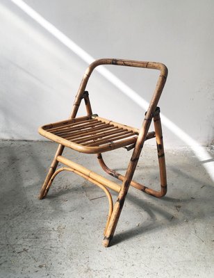 Mid-Century Bamboo Folding Chair with Brass Details, 1950s-GGK-728808