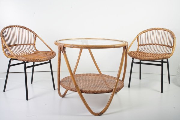 Mid-Century Bamboo Lounge Chairs & Table by Alan Fuchs for Uluv, 1960s, Set of 3-ALG-700452