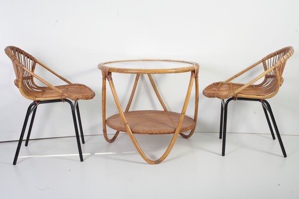 Mid-Century Bamboo Lounge Chairs & Table by Alan Fuchs for Uluv, 1960s, Set of 3-ALG-700452