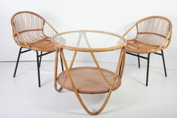 Mid-Century Bamboo Lounge Chairs & Table by Alan Fuchs for Uluv, 1960s, Set of 3-ALG-700452