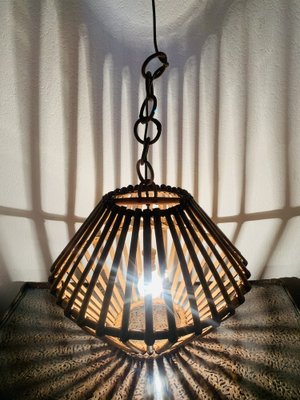 Mid-Century Bamboo & Rattan Pendant Lamp, 1960s-OJT-1823729