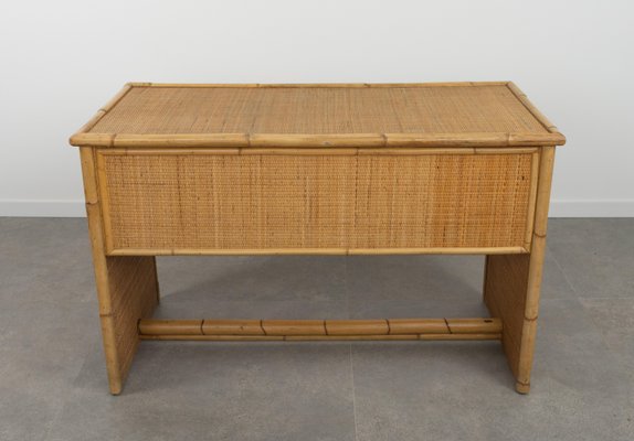 Mid-Century Bamboo, Rattan & Wicker Writing Desk Table attributed to Dal Vera, Italy, 1960s-LYQ-1814052