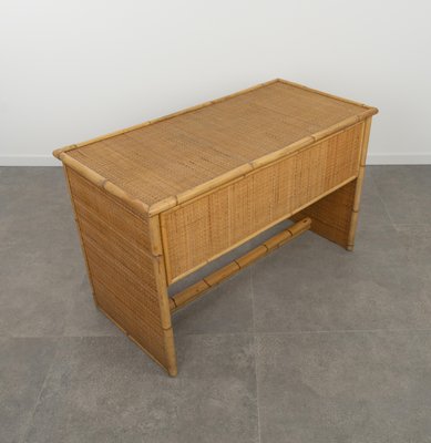 Mid-Century Bamboo, Rattan & Wicker Writing Desk Table attributed to Dal Vera, Italy, 1960s-LYQ-1814052