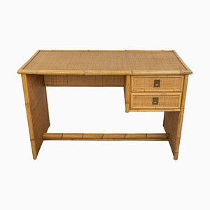 Mid-Century Bamboo, Rattan & Wicker Writing Desk Table attributed to Dal Vera, Italy, 1960s-LYQ-1814052