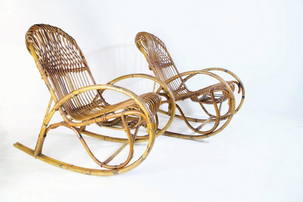 Mid-Century Bamboo Rocking Chair in the Style of Franco Albini, Italy-FO-858916