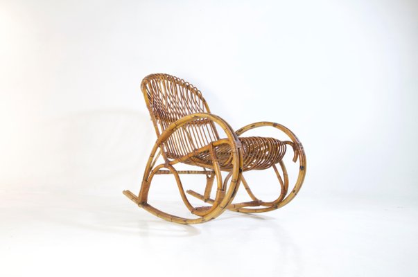 Mid-Century Bamboo Rocking Chair in the Style of Franco Albini, Italy-FO-858916