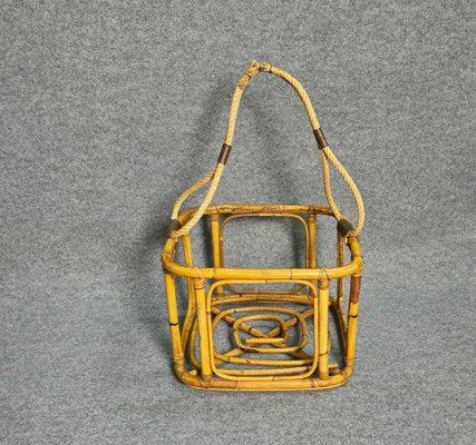 Mid-Century Bamboo Rope and Leather Plant Holder, 1970s-ZST-1741710