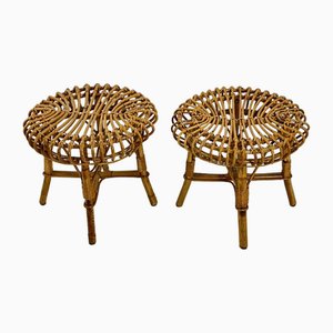 Mid-Century Bamboo Stools in the style of Franco Albini, 1960s, Set of 2-YST-2042013