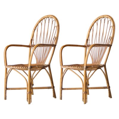 Mid-Century Bamboo Wicker Armchairs, France, 1970s, Set of 2-UZ-862771