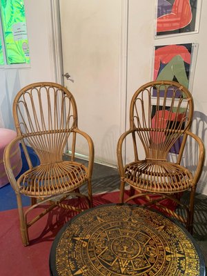 Mid-Century Bamboo Wicker Armchairs, France, 1970s, Set of 2-UZ-862771