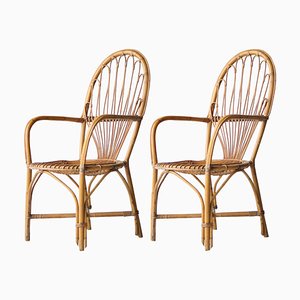 Mid-Century Bamboo Wicker Armchairs, France, 1970s, Set of 2-UZ-862771