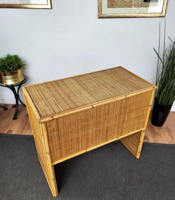 Mid-Century Bamboo, Wood and Rattan Writing Desk with Drawers, Italy, 1970s-EUP-1281594