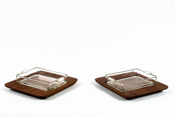 Mid-Century Bangkok Teak Wood Tray Server with Glass Inserts from Digsmed, Denmark, Set of 4-SPD-1138801