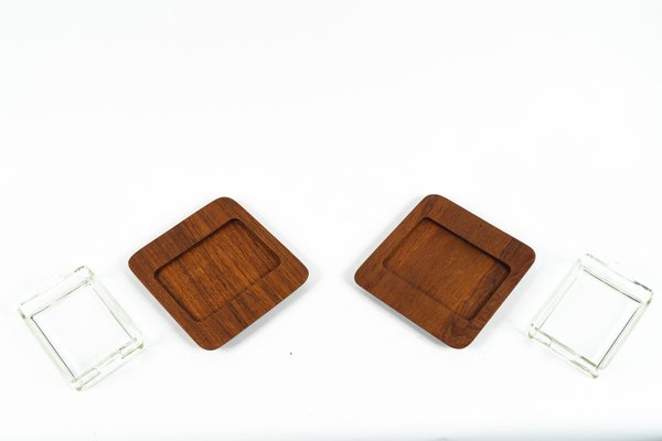 Mid-Century Bangkok Teak Wood Tray Server with Glass Inserts from Digsmed, Denmark, Set of 4-SPD-1138801