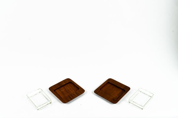 Mid-Century Bangkok Teak Wood Tray Server with Glass Inserts from Digsmed, Denmark, Set of 4-SPD-1138801