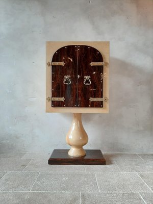 Mid-Century Bar Cabinet in Wood and Goatskin Parchment attributed to Aldo Tura, 1950s-TDA-1376434