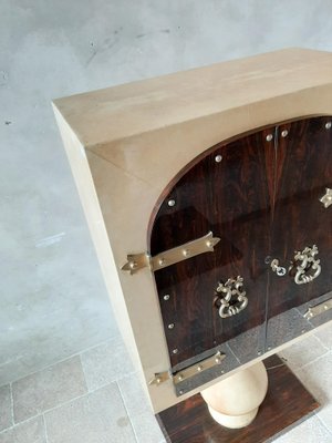 Mid-Century Bar Cabinet in Wood and Goatskin Parchment attributed to Aldo Tura, 1950s-TDA-1376434