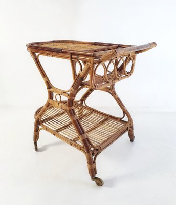 Mid-Century Bar Cart in Bamboo and Rattan, Italy, 1950s-FO-1441657