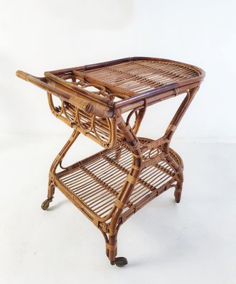 Mid-Century Bar Cart in Bamboo and Rattan, Italy, 1950s-FO-1441657