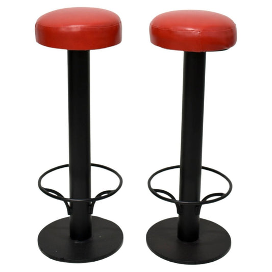 Mid-Century Bar Stools in Red Vinyl, 1960s, Set of 2